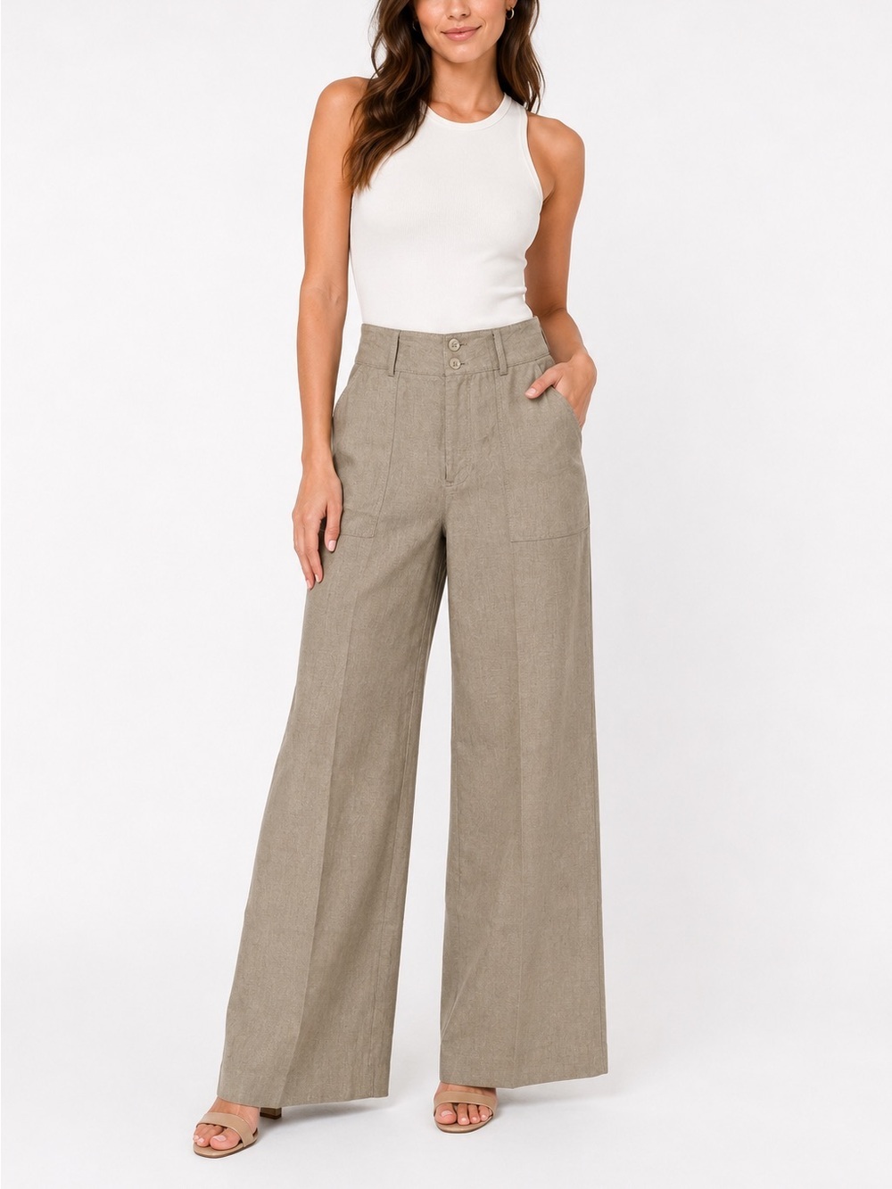 Antonio Melani Chika Linen Blend Wide Leg Pants Women’s Size 8 Beige High Rise